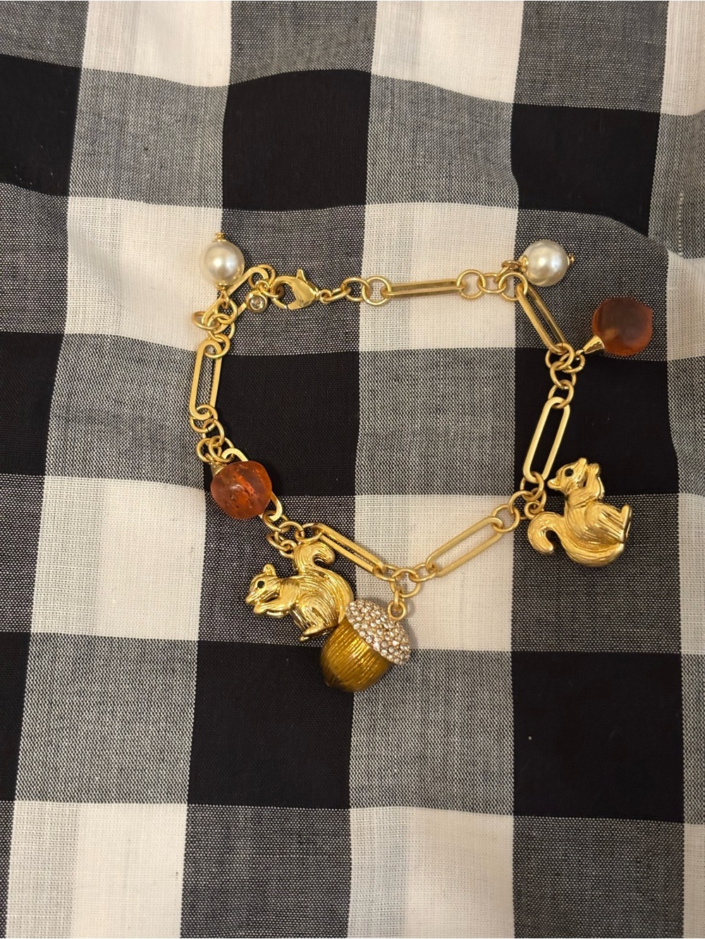 kate spade Gold-Tone Squirrel & Acorn Charm Bracelet with Amber Beads